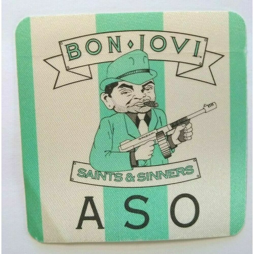 Bon Jovi Backstage Pass Gangster With Gun Original 1989 Rock Concert ASO Aqua